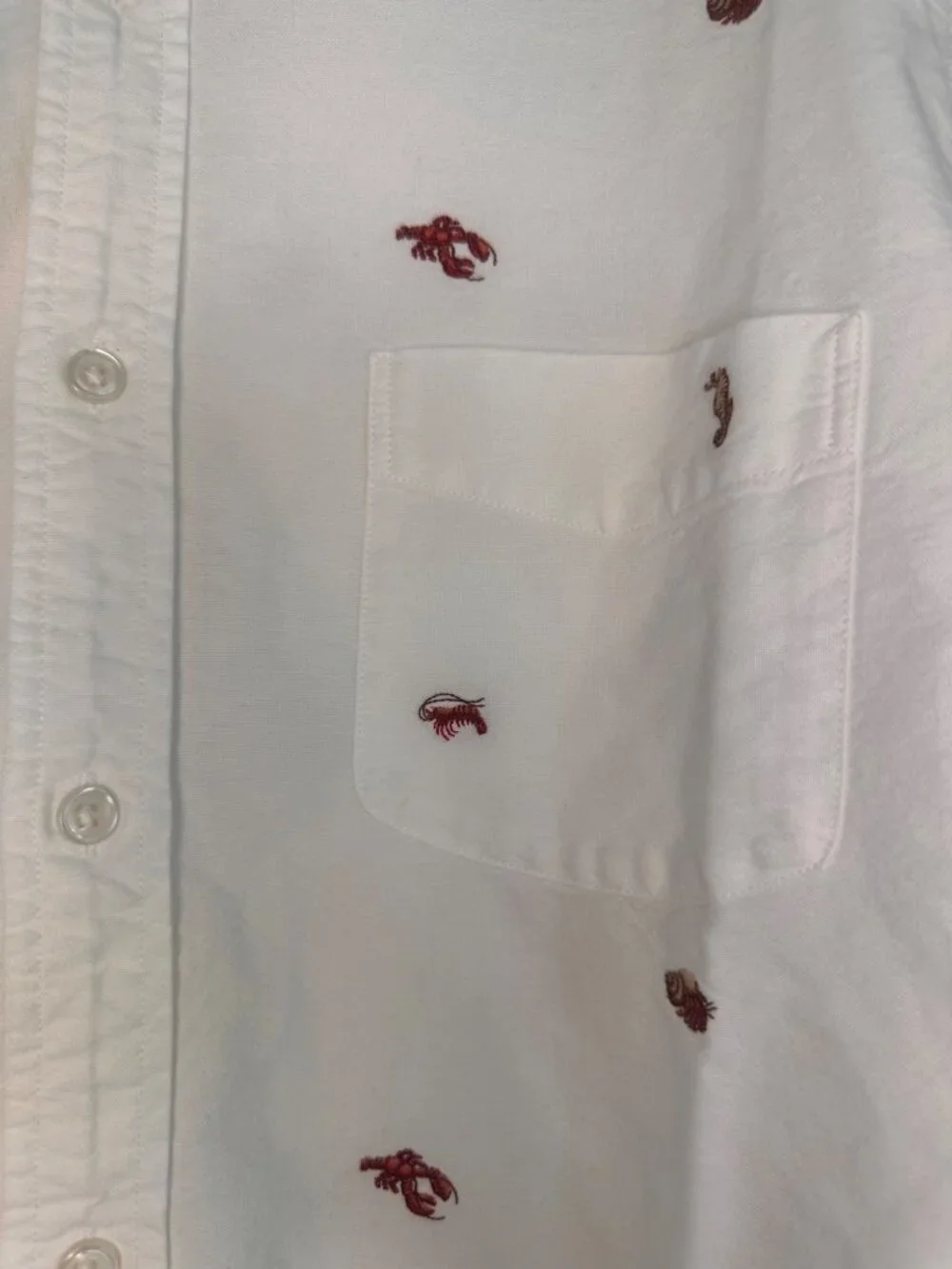 J.Crew Oxford Lobster Embroidered Button Down Shirt Mens Large White Preppy